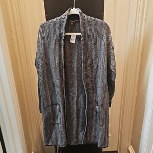 Ann Taylor Black and White Herringbone Long Sweater Blazer